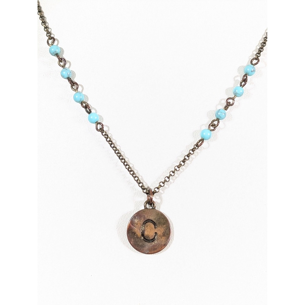 Nine‎ West Vintage America Copper Tone Faux Turquoise Charm Necklace Boho 18"